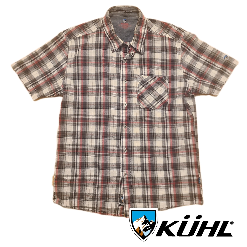 Kuhl Plaid Men's Short Sleeve Button Up Red Black - Size Large